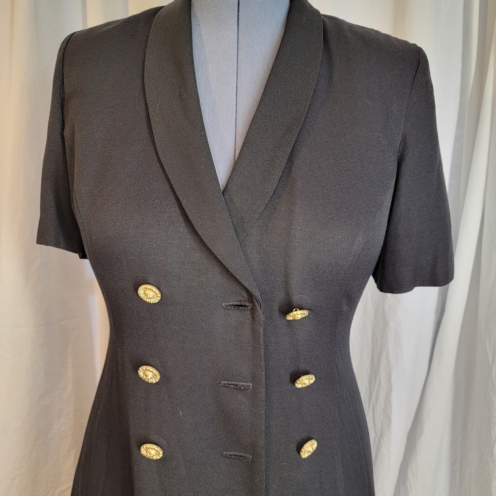 VINTAGE 90s Danny & Nicole Black Double-breasted Fit N Flare Coat Dress